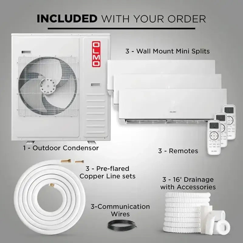 3 Zone 27,000 BTU OLMO Sierra Ductless Mini Split AC Wall Mounted 9k+9k+9k - Image 6