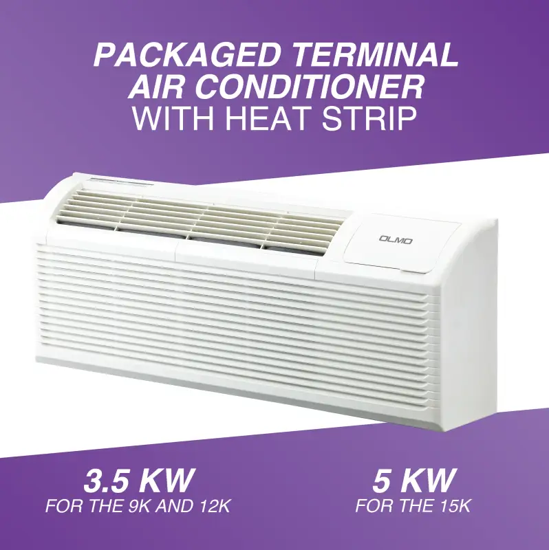 9,000 BTU PTAC OLMO Air Conditioner, Heat Strip, Heating And Cooling w/Electric Cord and Remote - Image 7
